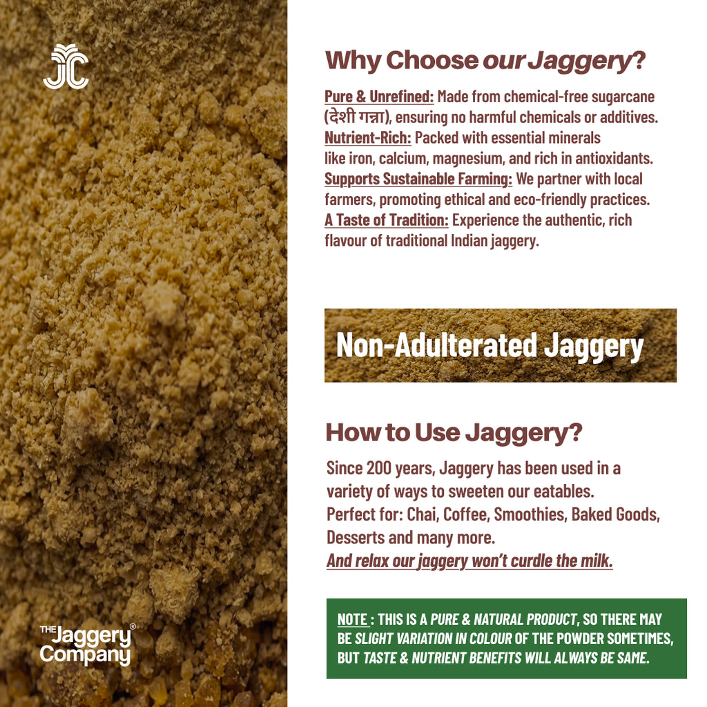 Jaggery Powder, Natural Sweetener for Tea, Cooking & Baking - 500g